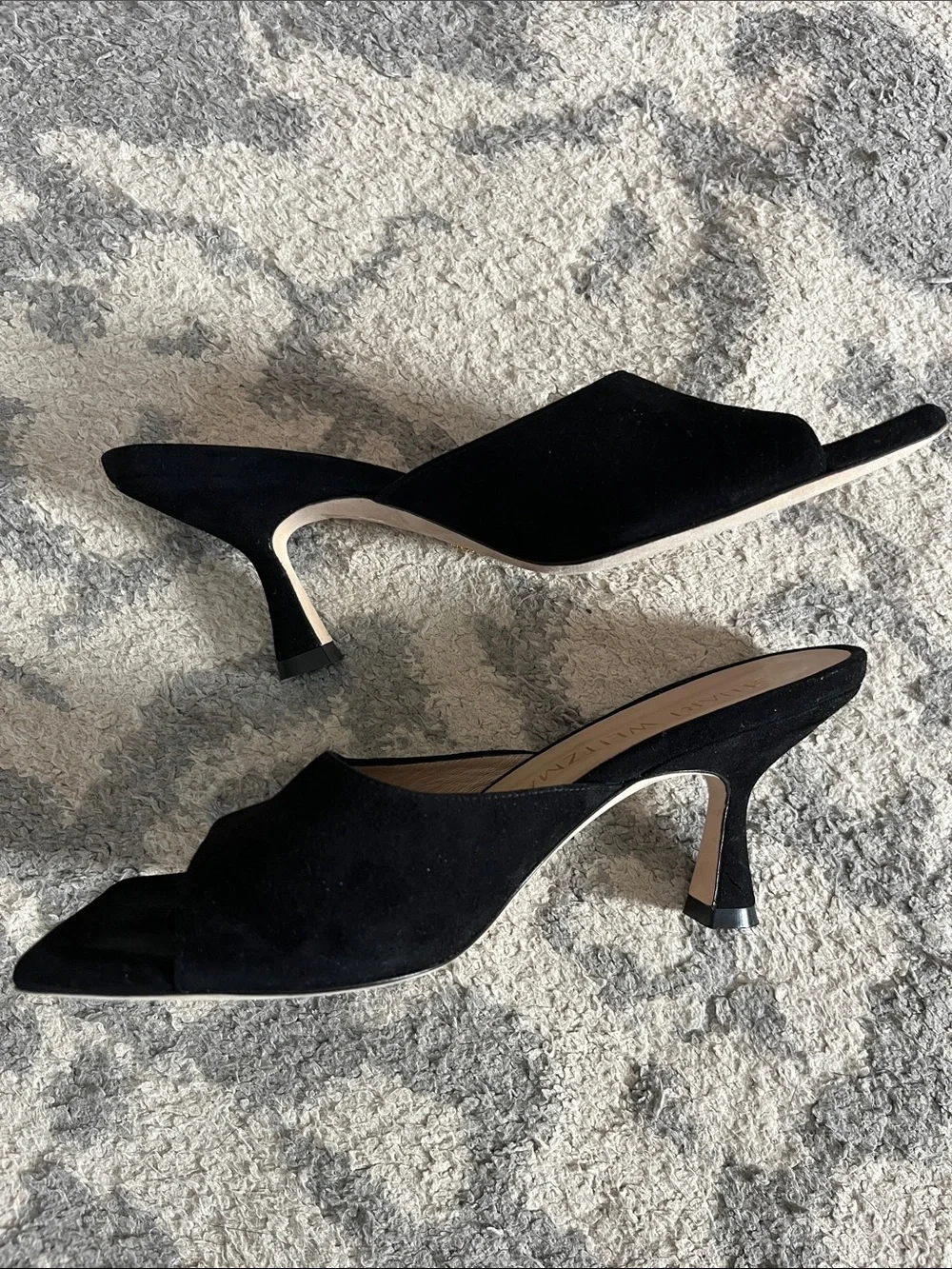 Stuart Weitzman Tia Square Toe Suede Mule Sandal